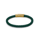 Green Thick Leather Bracelet In Gold