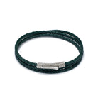 Green Triple Leather Bracelet In Silver