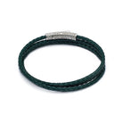 Green Triple Leather Bracelet In Silver