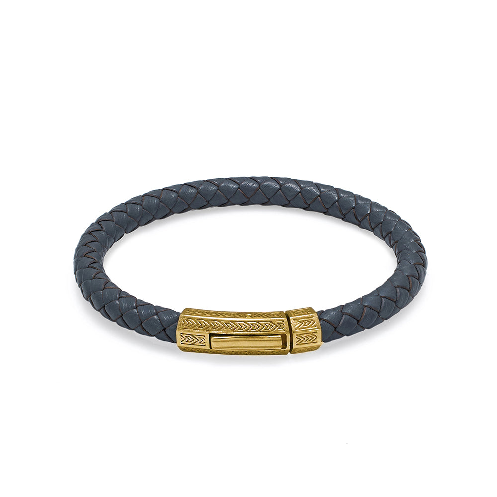 Grey Thick Leather Bracelet In Gold