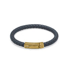 Grey Thick Leather Bracelet In Gold