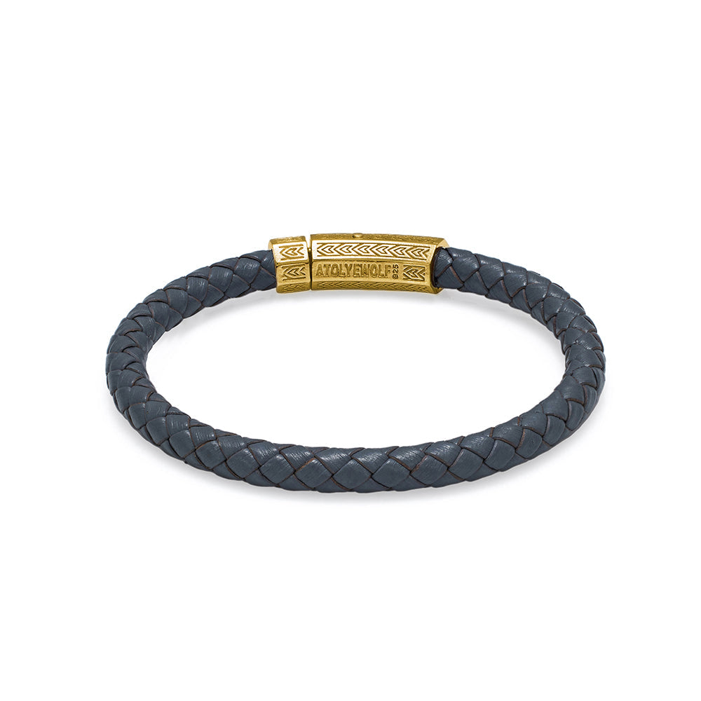 Grey Thick Leather Bracelet In Gold