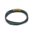 Grey Triple Leather Bracelet In Gold