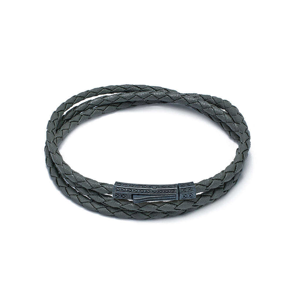 Grey Triple Leather Bracelet In Oxide