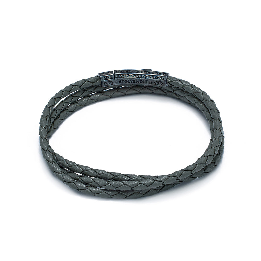 Grey Triple Leather Bracelet In Oxide