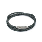 Grey Triple Leather Bracelet In Silver