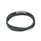 Grey Triple Leather Bracelet In Silver