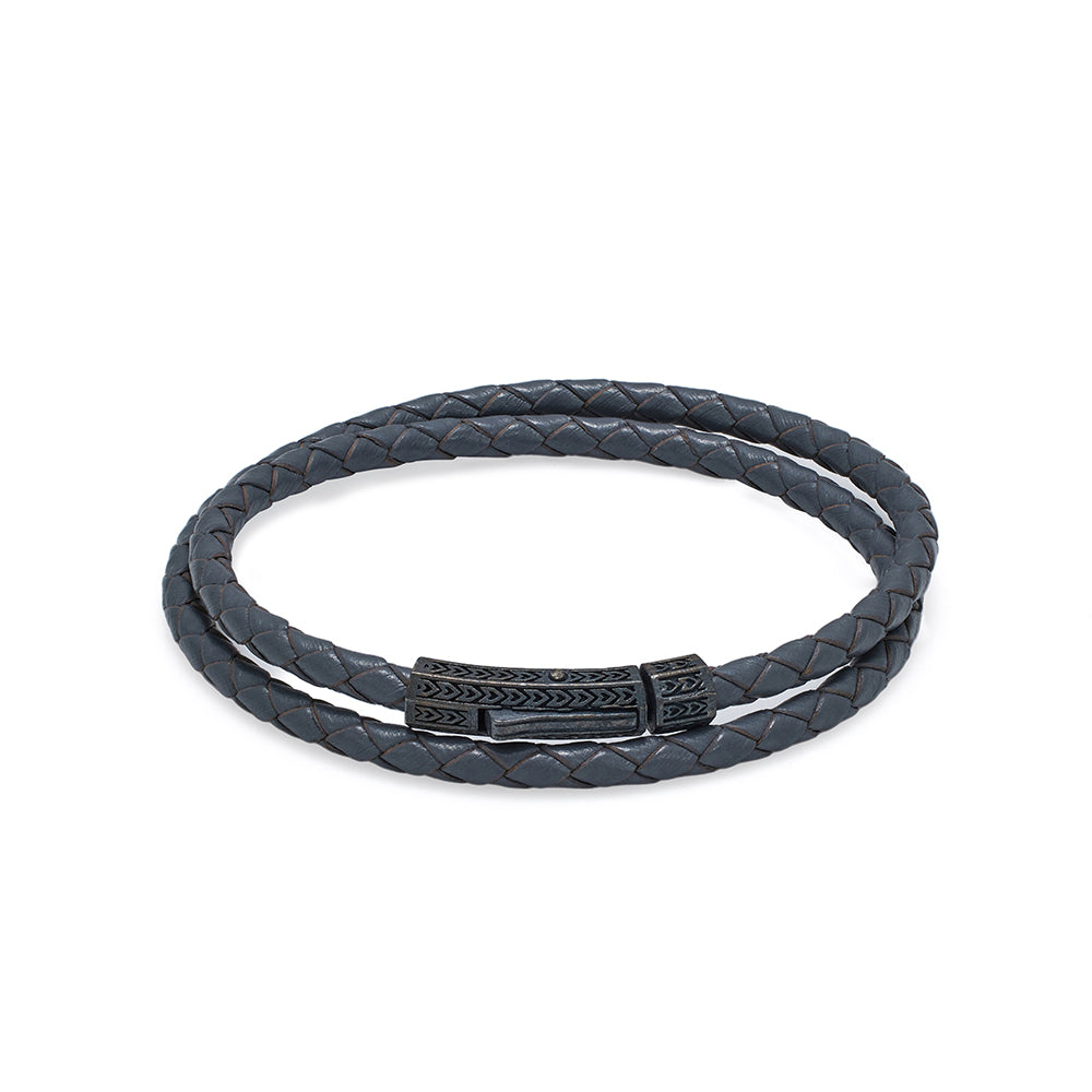 Grey Double Leather Bracelet In Oxide