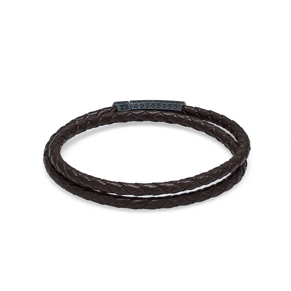 Brown Double Leather Bracelet In Oxide
