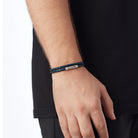 Navy Blue Double Leather Bracelet In Silver