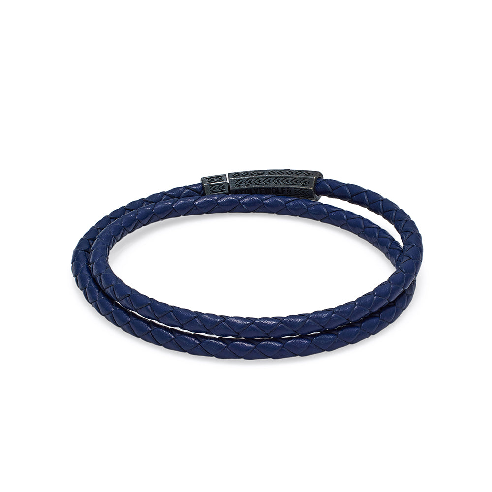 Navy Blue Double Leather Bracelet In Oxide