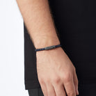 Navy Blue Thick Leather Bracelet In Oxide