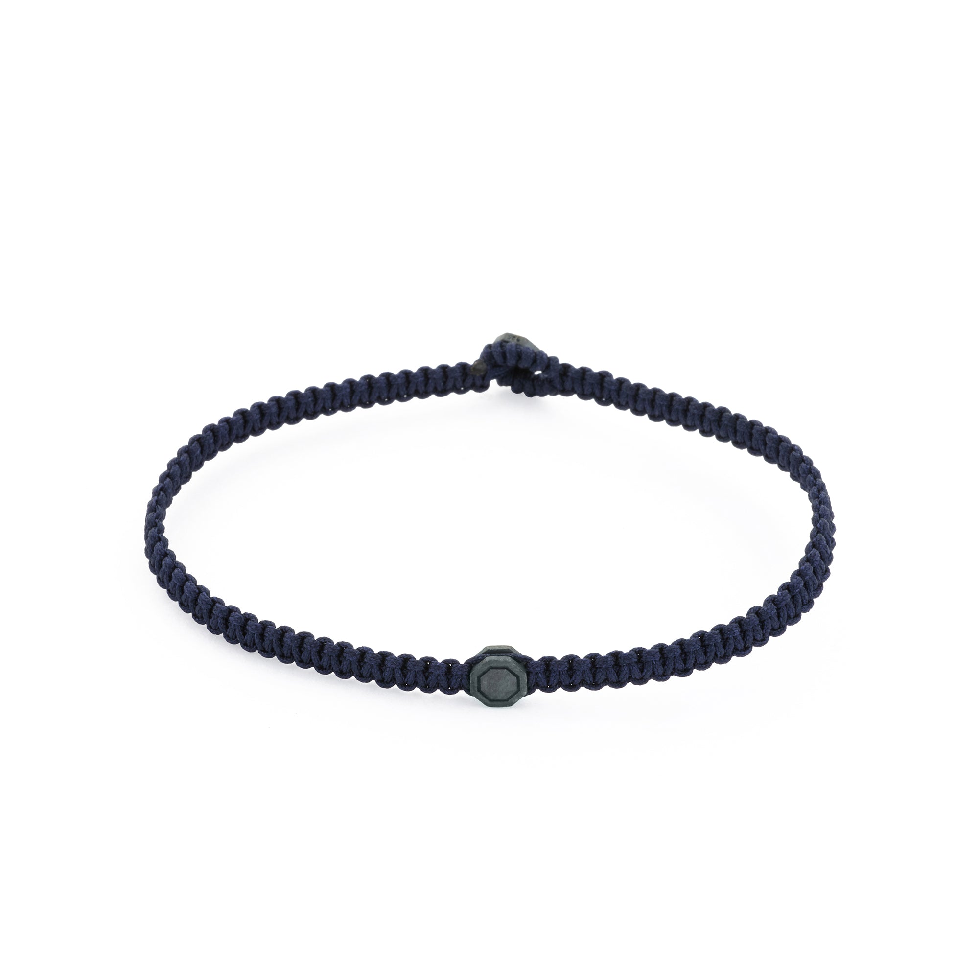 Navy Blue Octagon Macrame Bracelet In Oxide