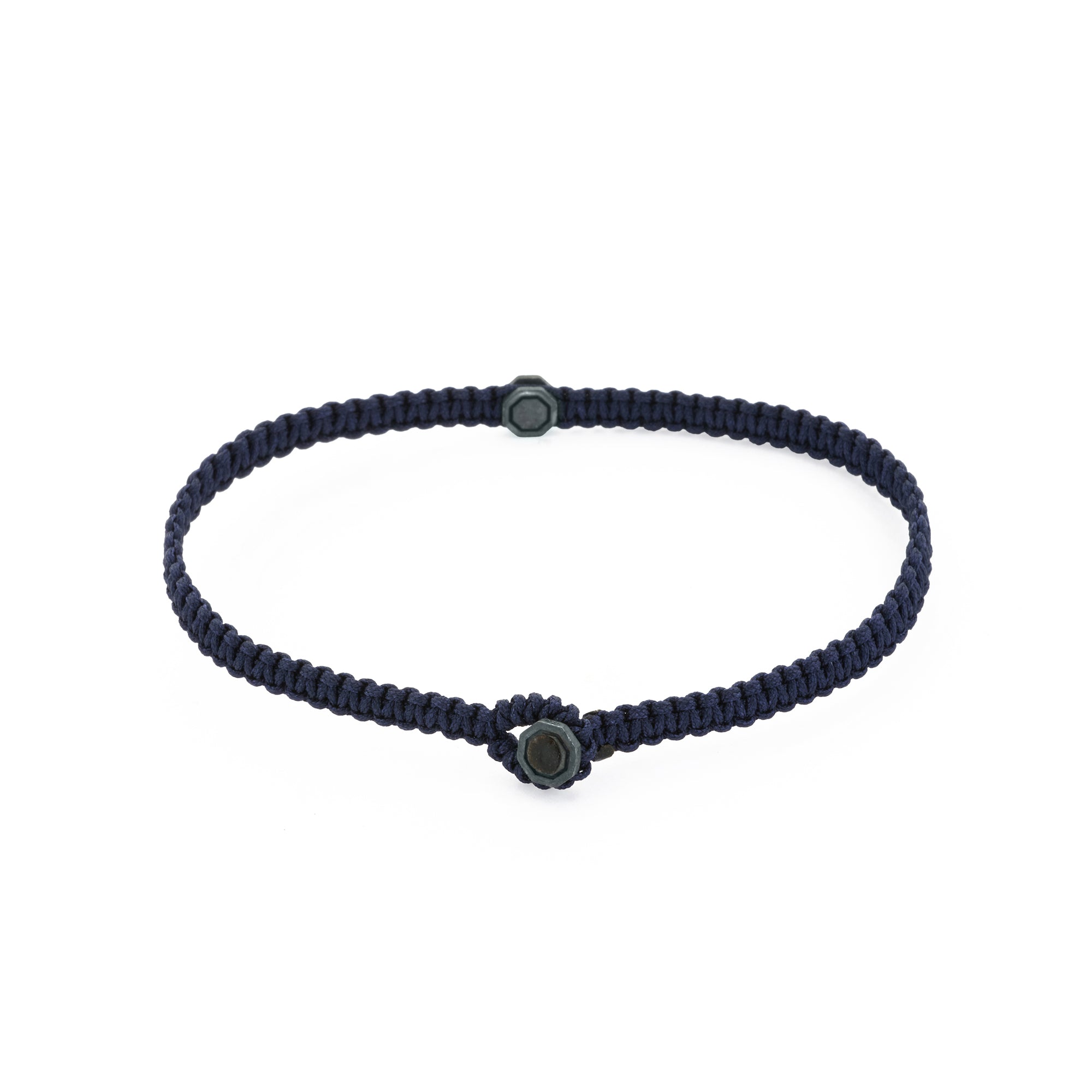 Navy Blue Octagon Macrame Bracelet In Oxide