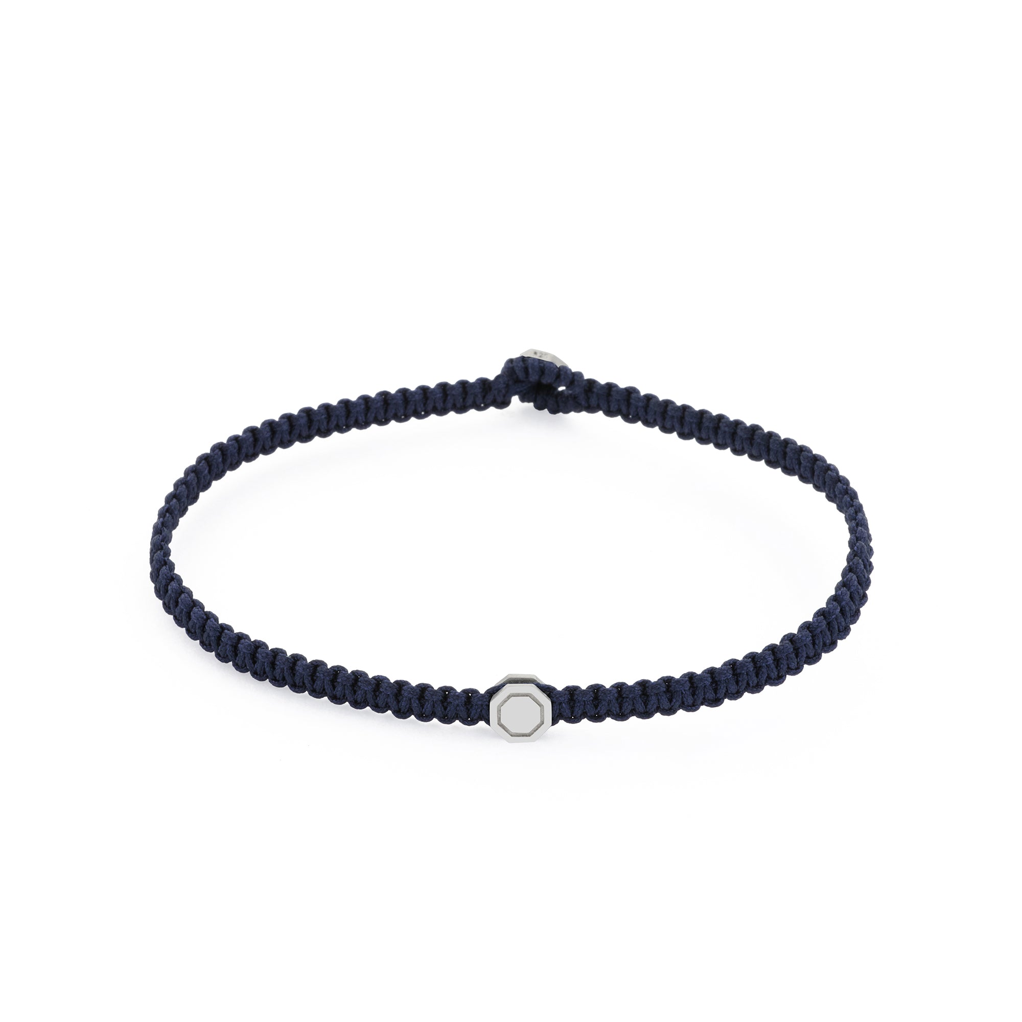 Navy Blue Octagon Macrame Bracelet In Silver
