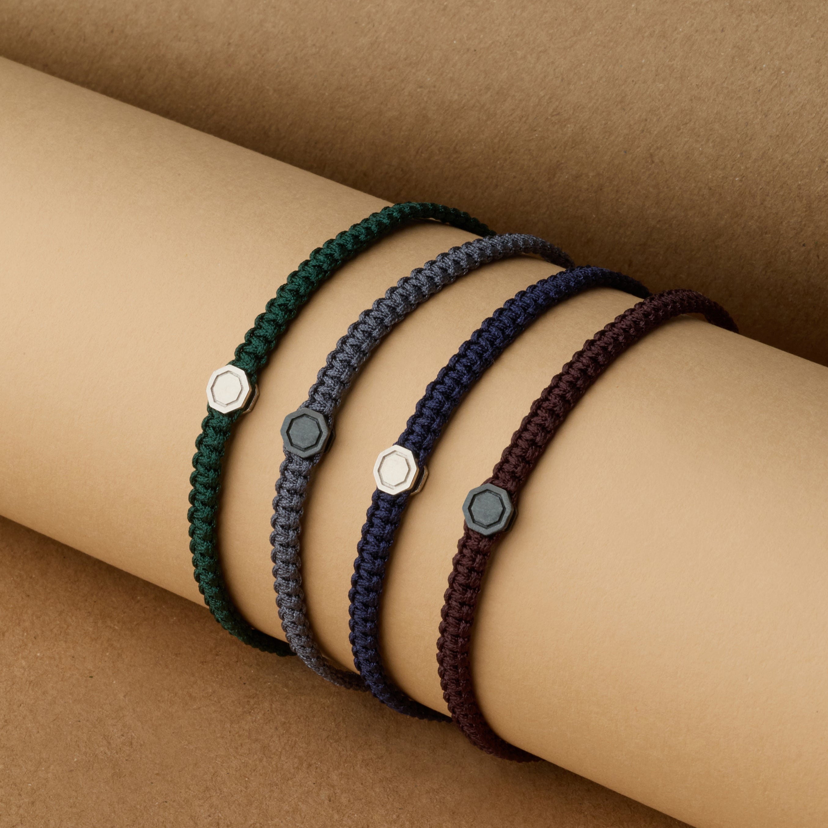 Navy Blue Octagon Macrame Bracelet In Silver