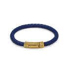 Navy Blue Thick Leather Bracelet In Gold
