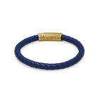 Navy Blue Thick Leather Bracelet In Gold