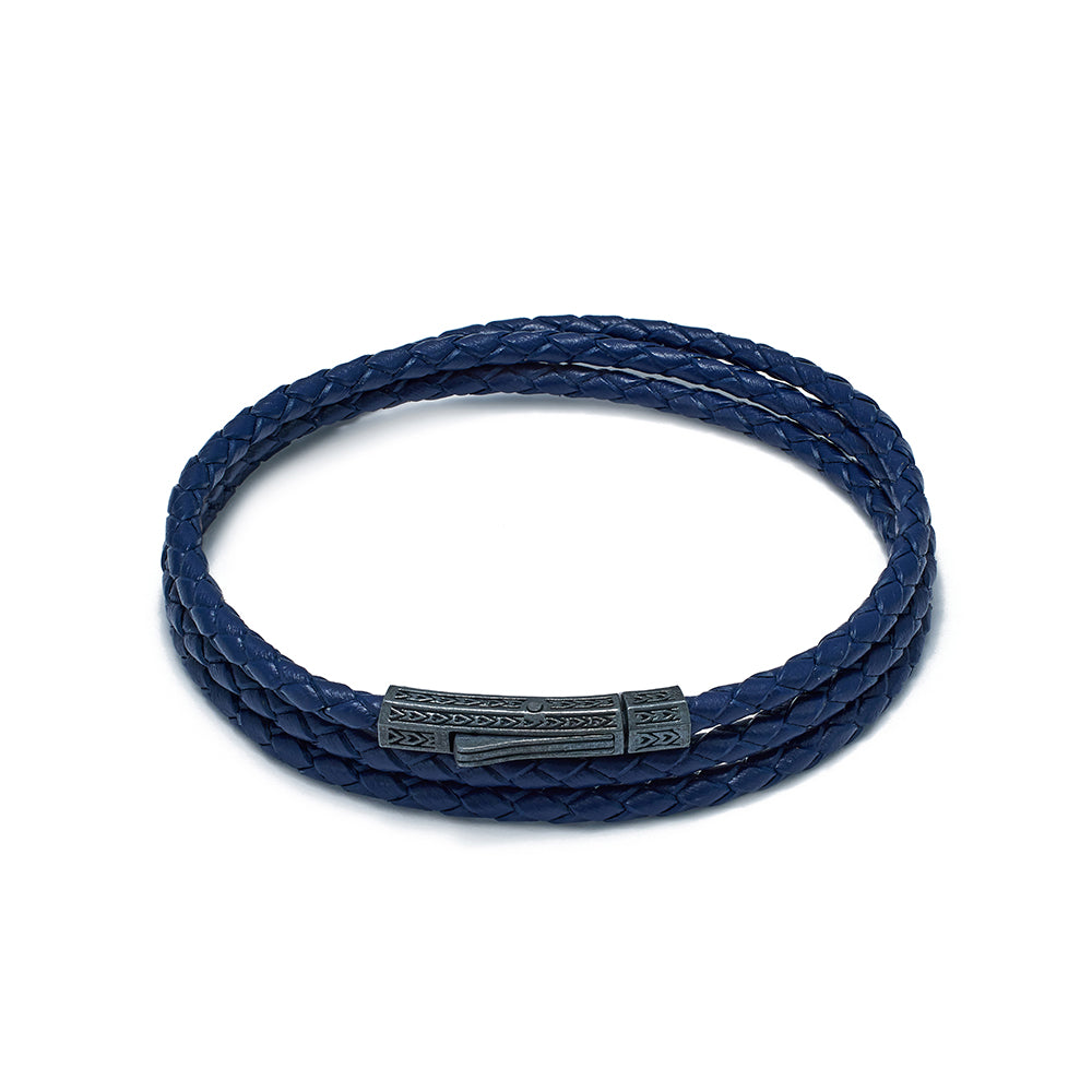 Navy Blue Triple Leather Bracelet In Oxide