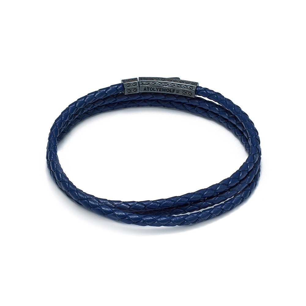Navy Blue Triple Leather Bracelet In Oxide
