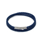 Navy Blue Triple Leather Bracelet In Silver