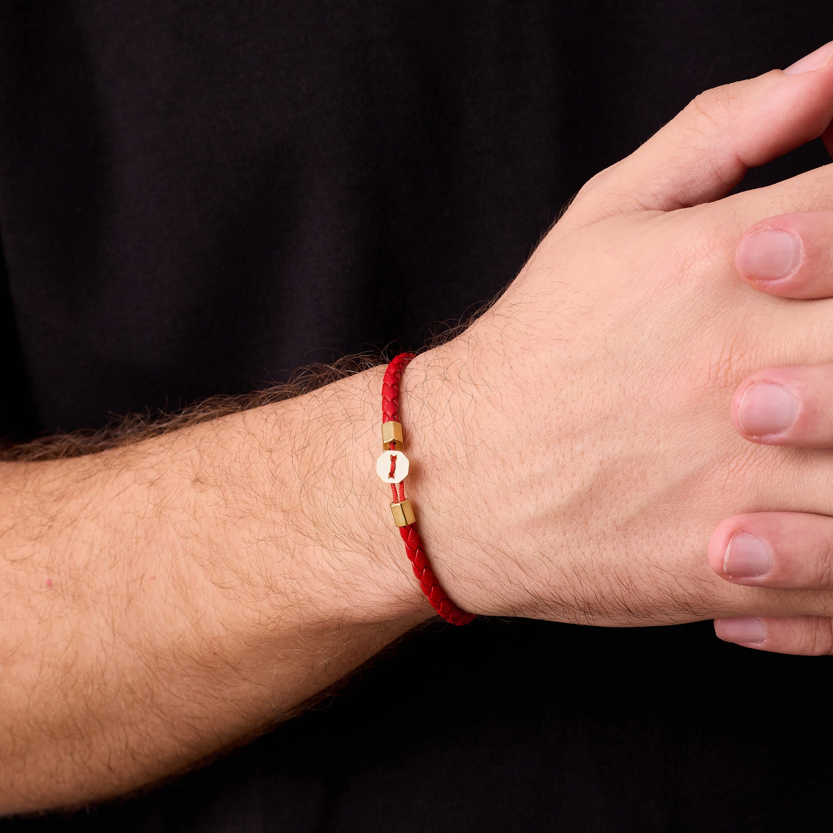 Red Leather Bracelet In Gold