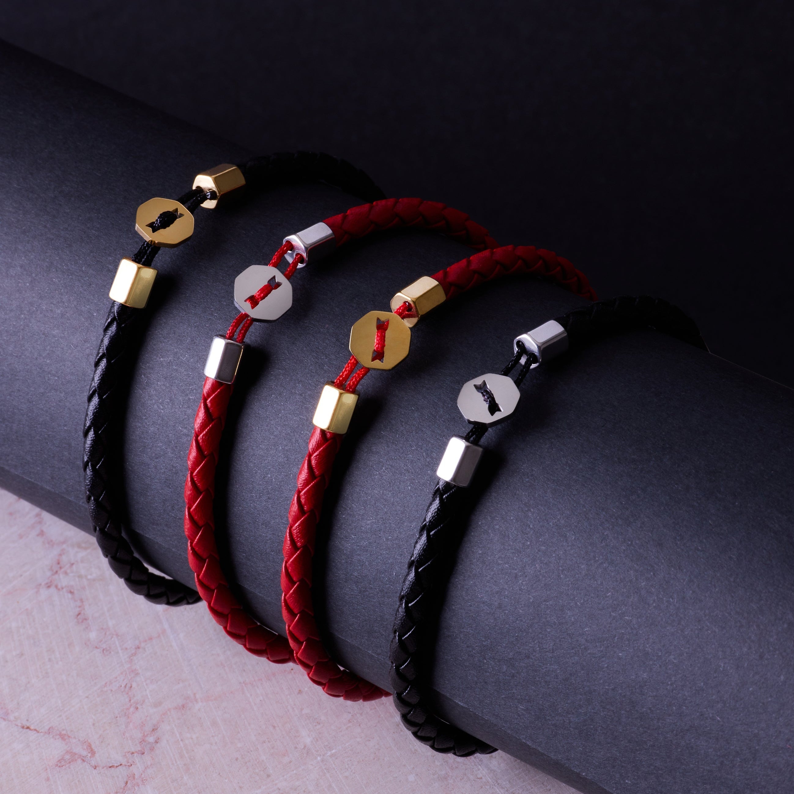 Red Leather Bracelet In Gold