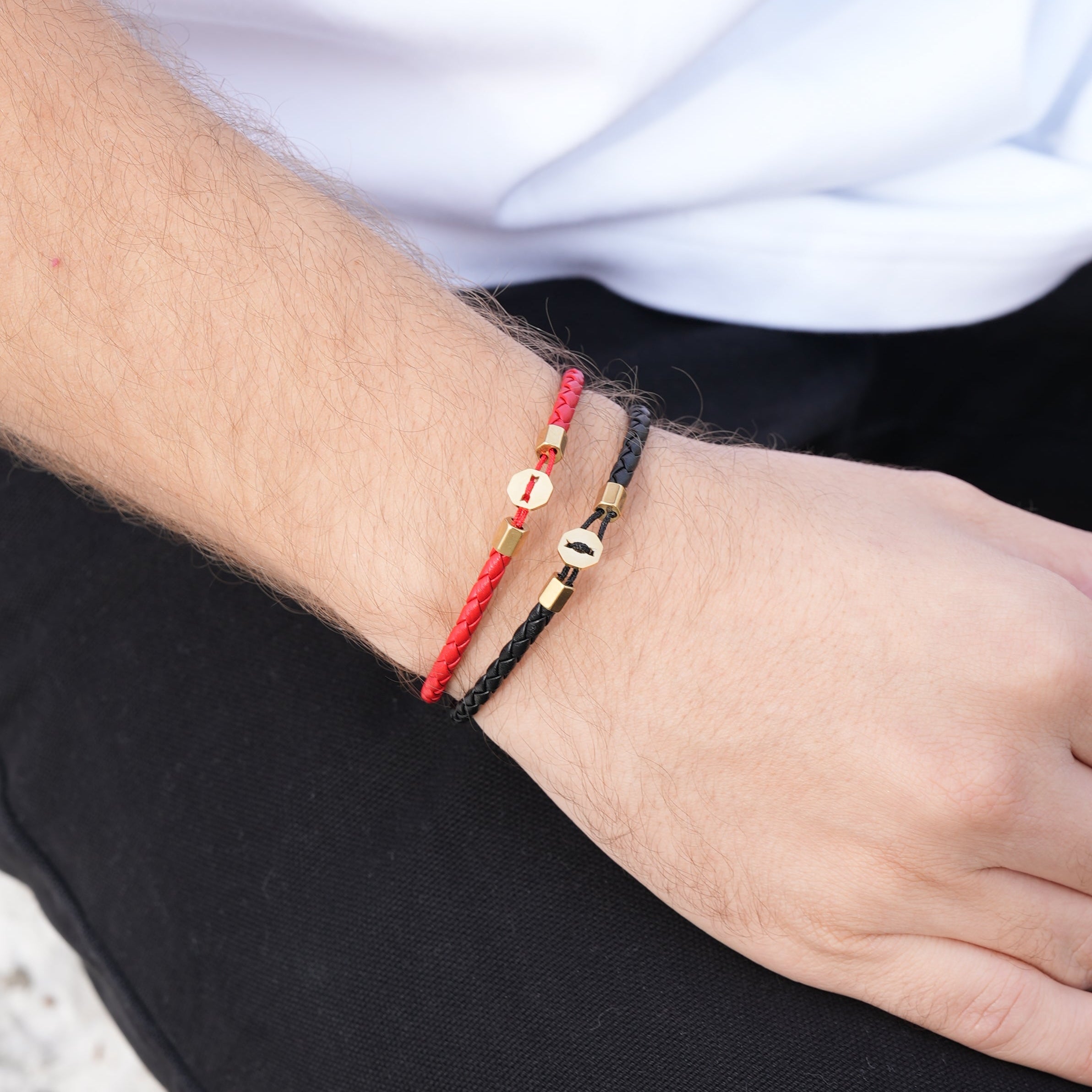 Red Leather Bracelet In Gold