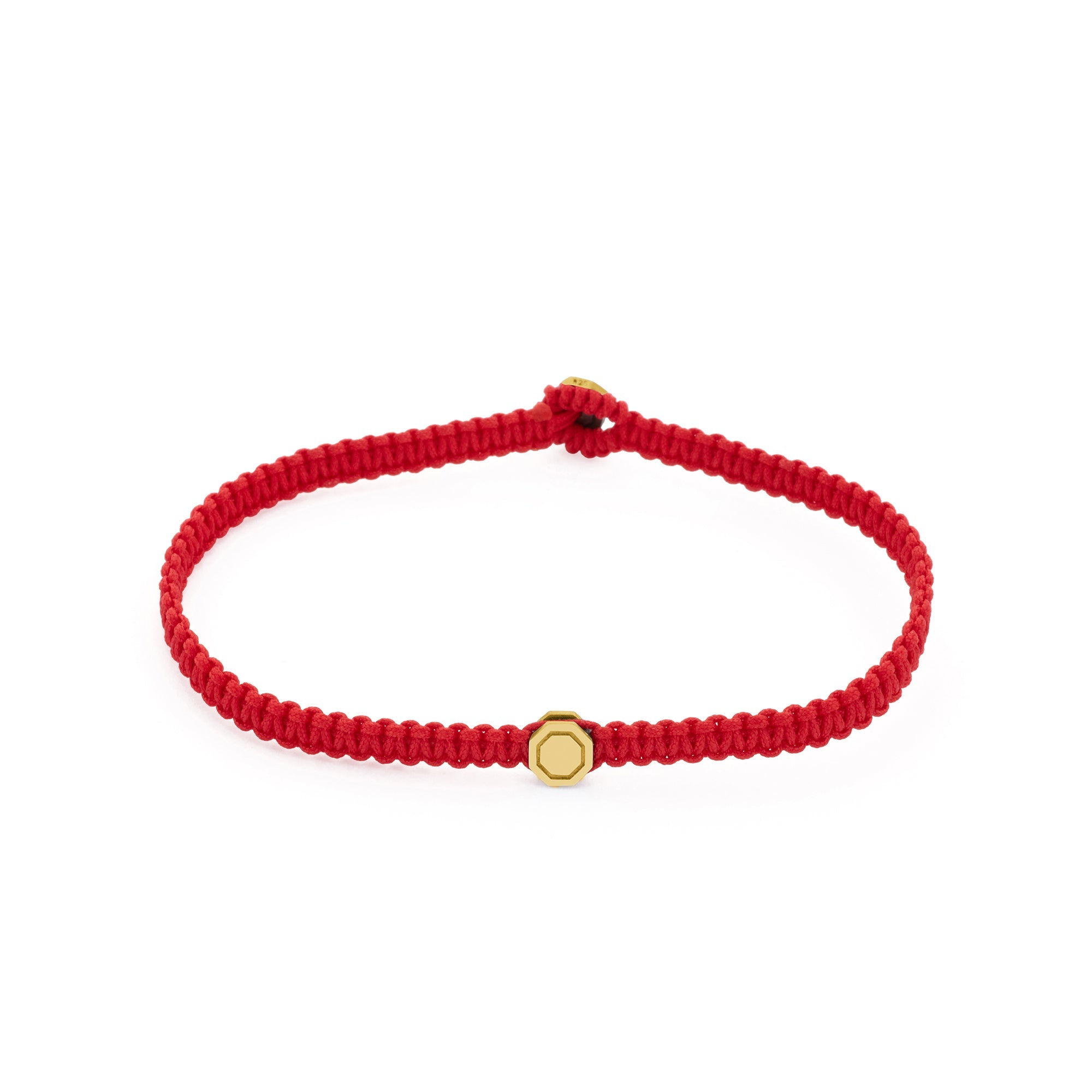 Red Octagon Macrame Bracelet In Gold