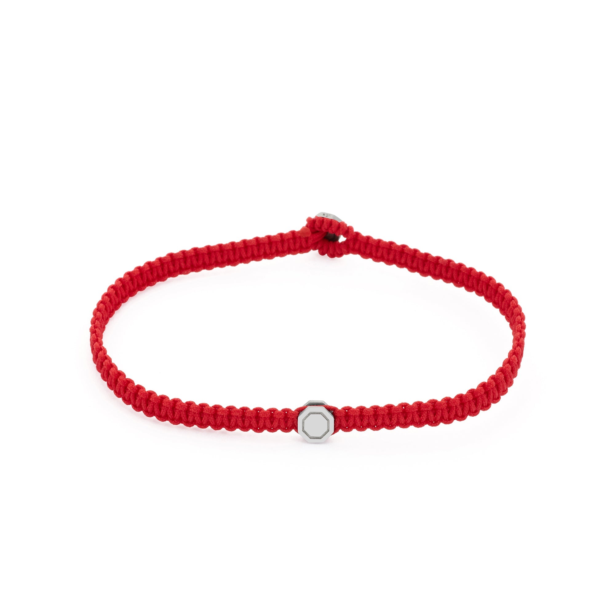 Red Octagon Macrame Bracelet In Silver