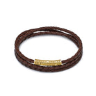 Brown Triple Leather Bracelet In Gold