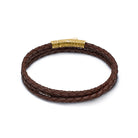 Brown Triple Leather Bracelet In Gold