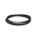 Black Double Leather Bracelet In Silver