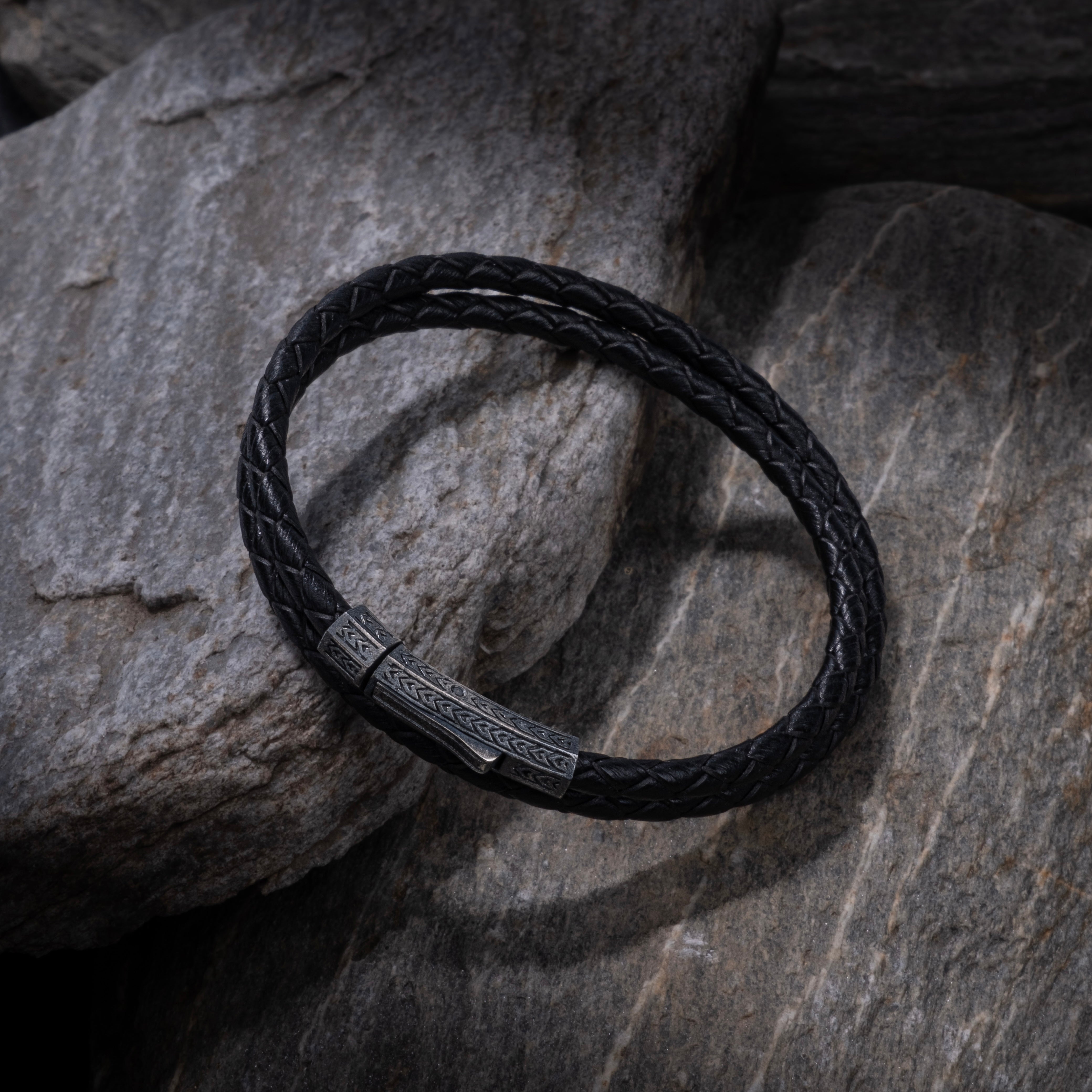 Black Double Leather Bracelet In Oxide