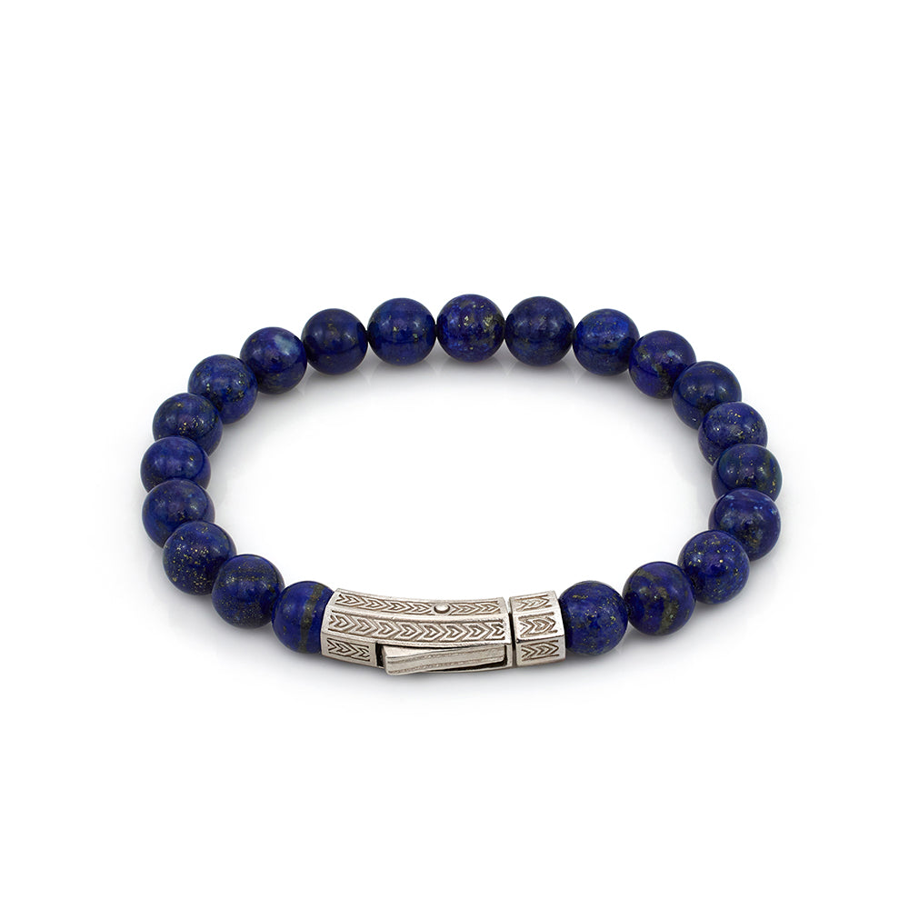 Thick Lapis Bracelet In Silver
