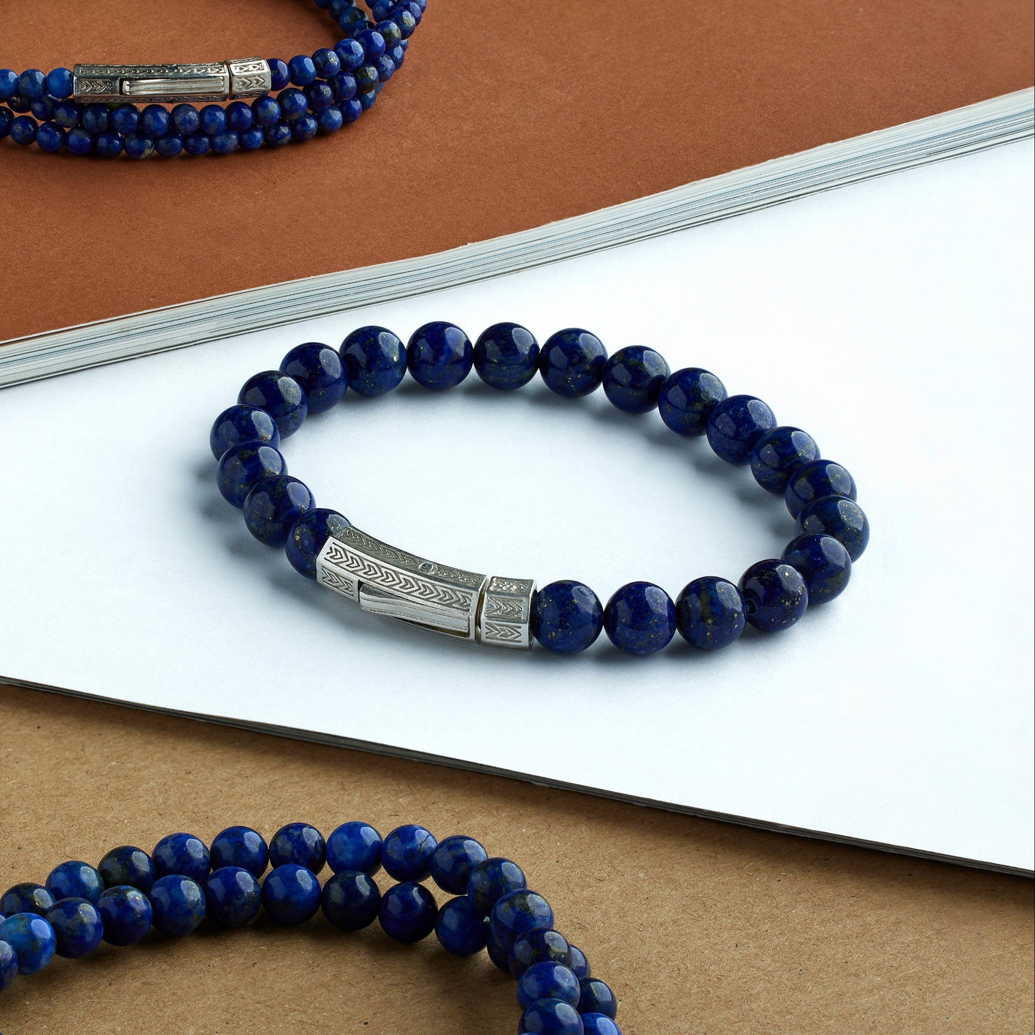 Thick Lapis Bracelet In Silver