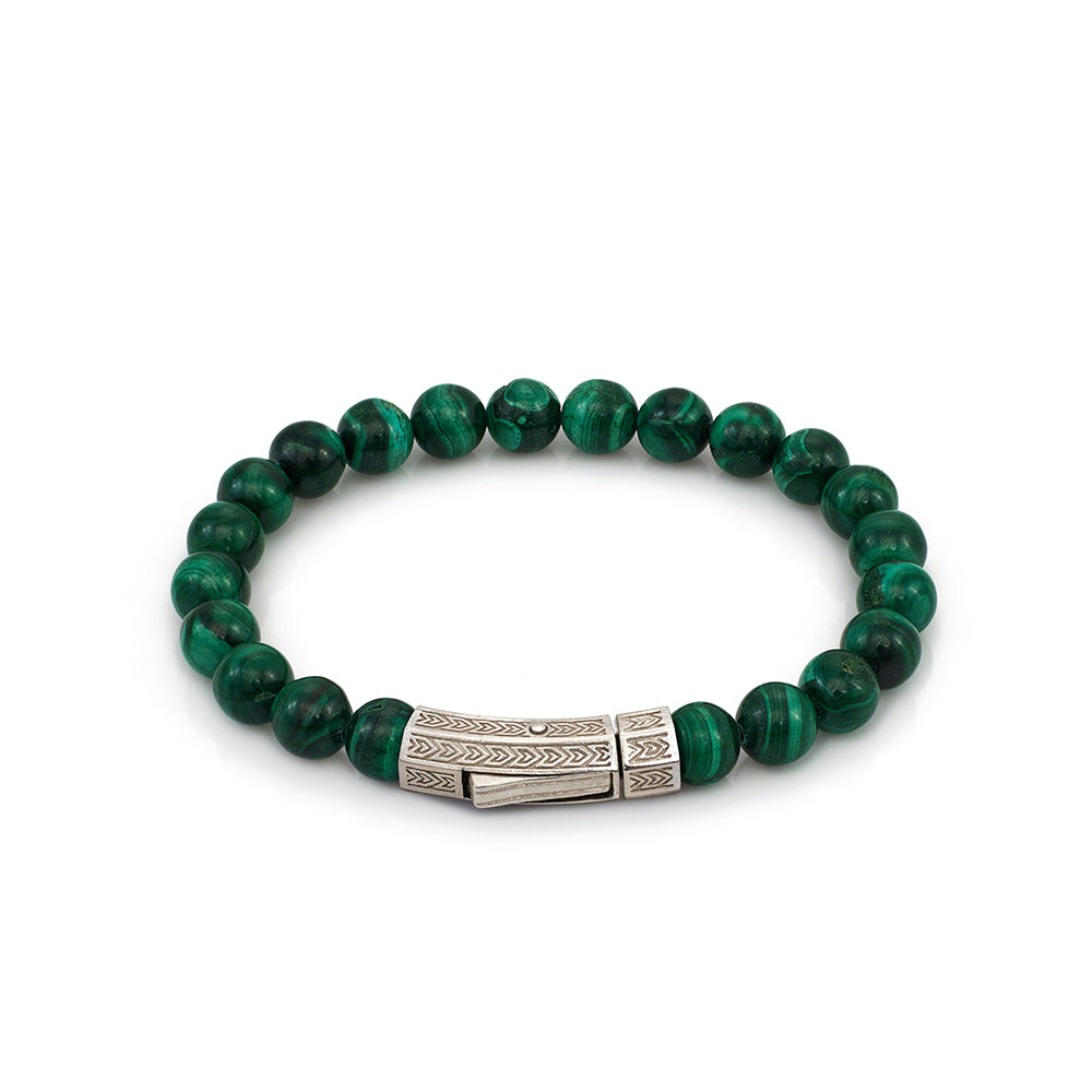 Thick Malachite Bracelet In Silver