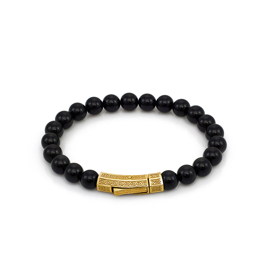 Thick Onyx Bracelet In Gold