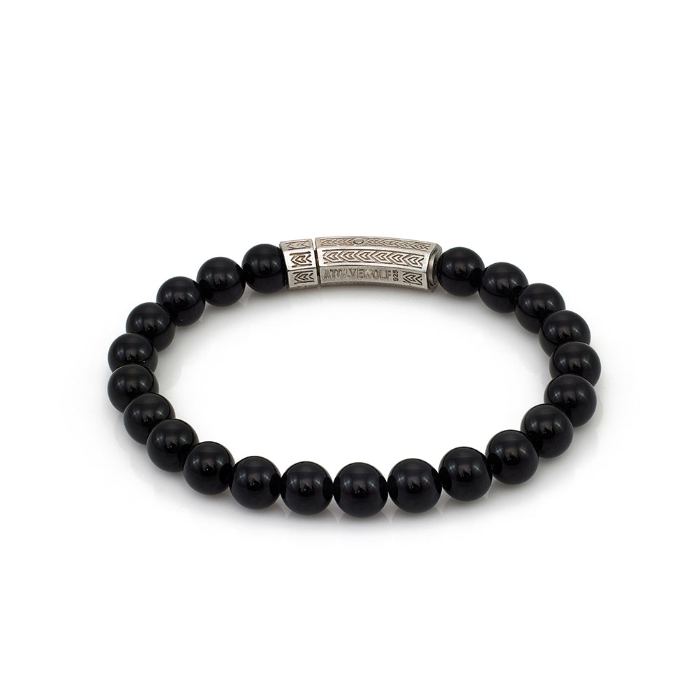 Thick Onyx Bracelet In Silver