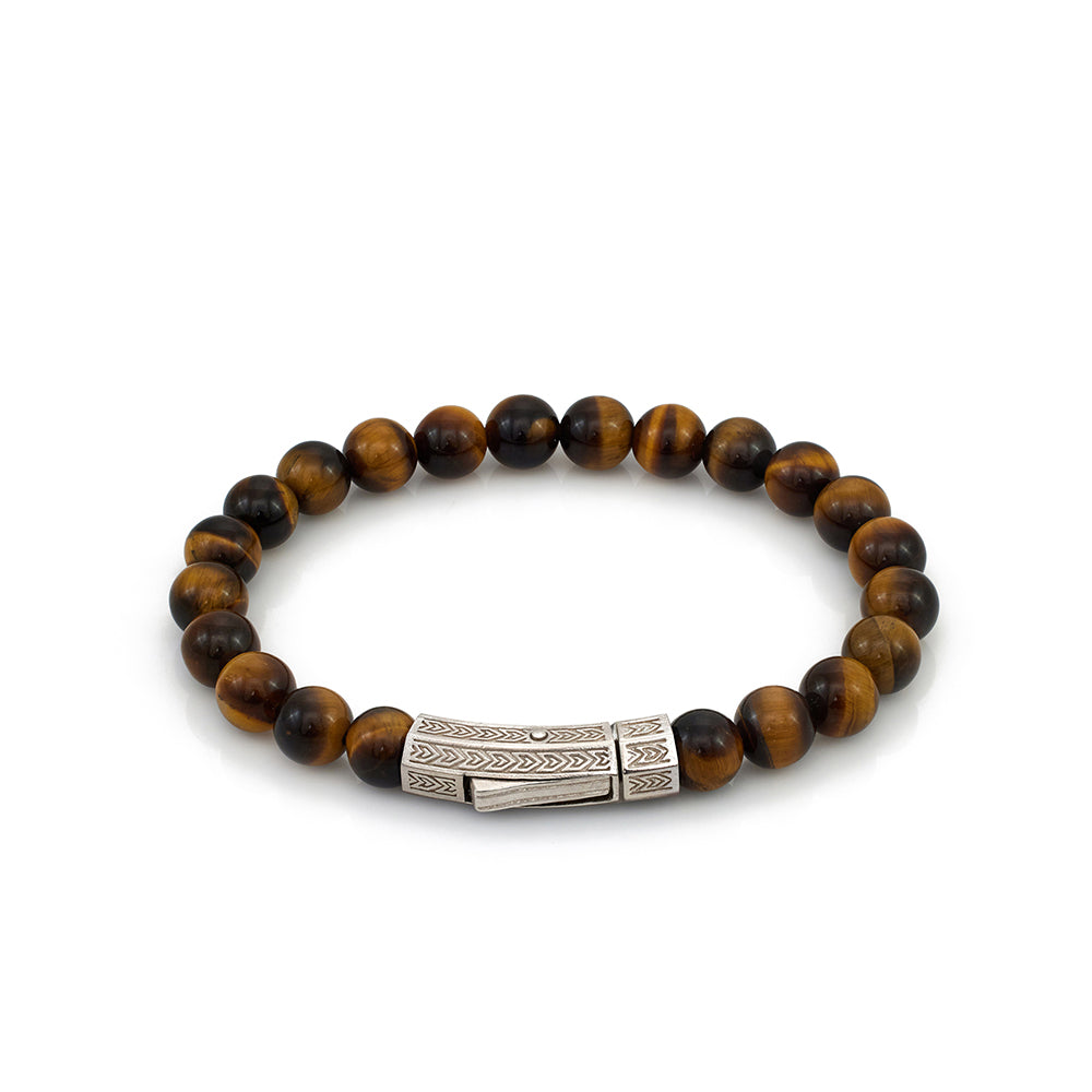 Thick Tiger Eye Bracelet In Silver