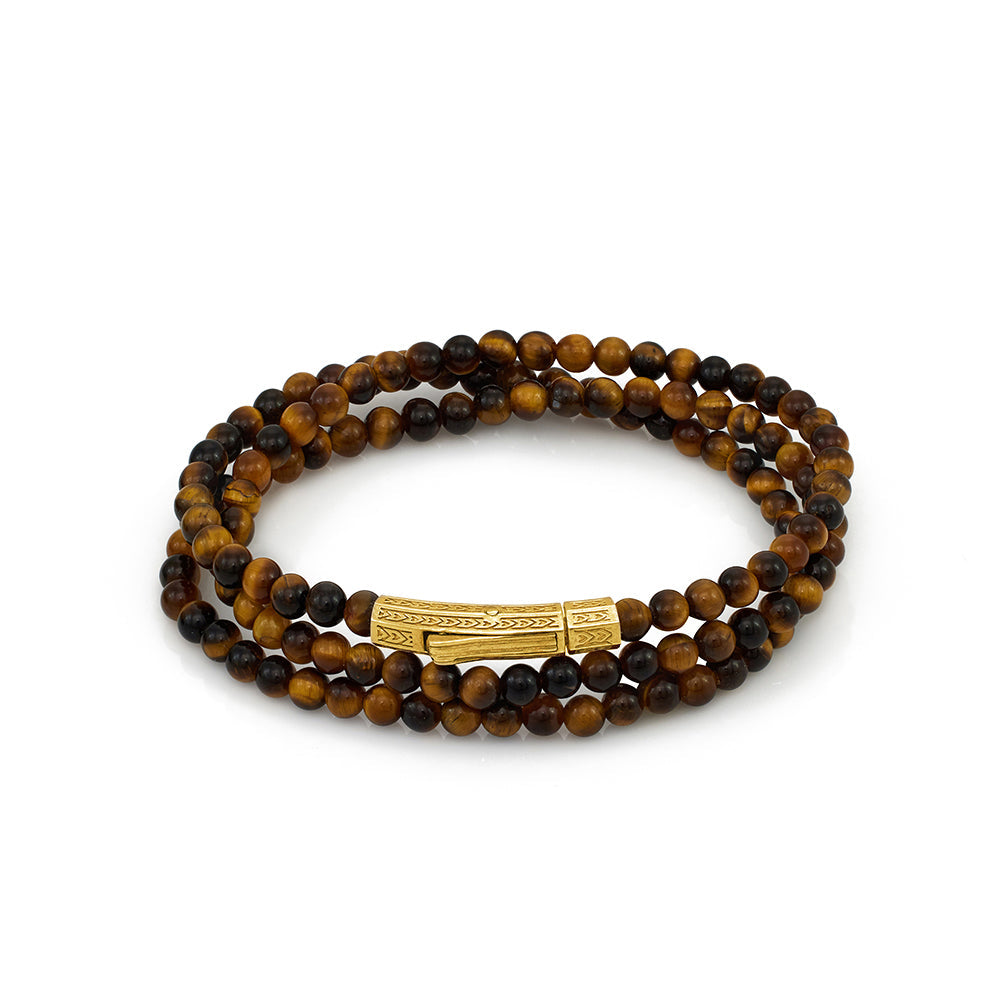 Triple Tiger Eye Bracelet In Gold