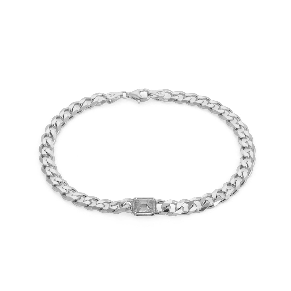 White Baguette Bracelet In Silver