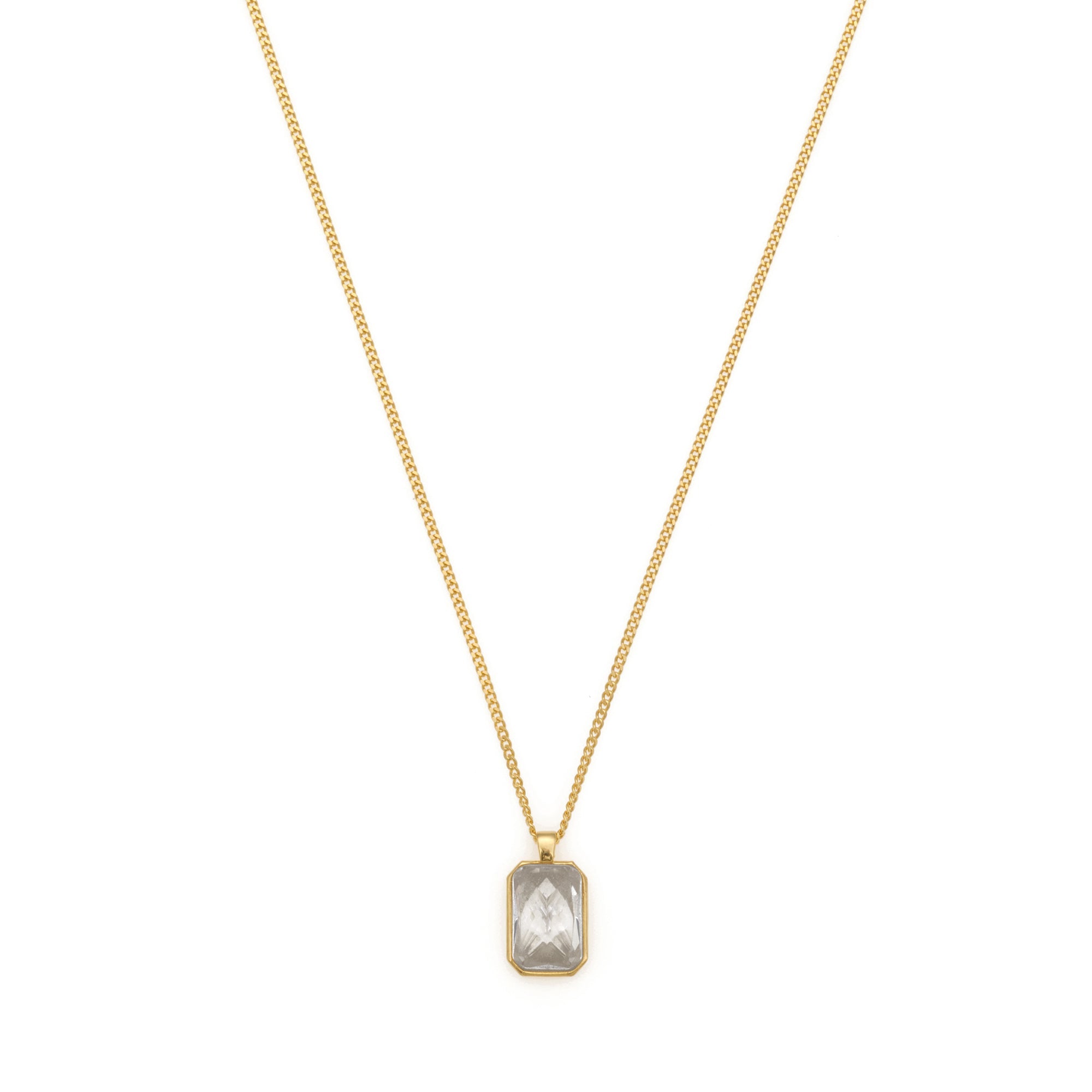 White Baguette Necklace In Gold