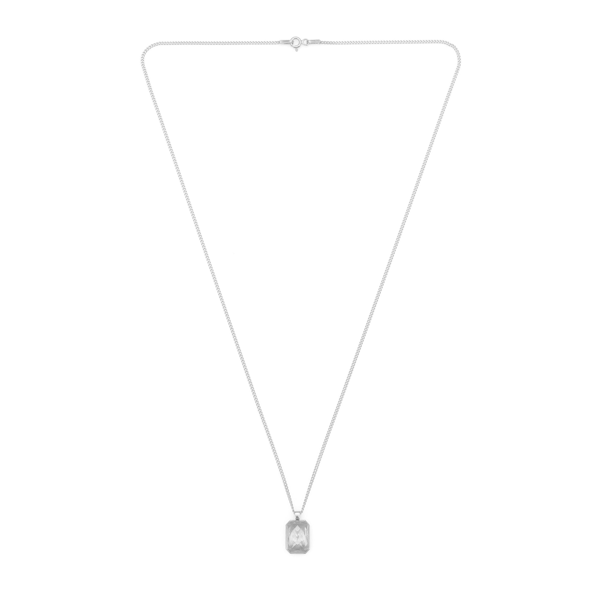 White Baguette Necklace In Silver