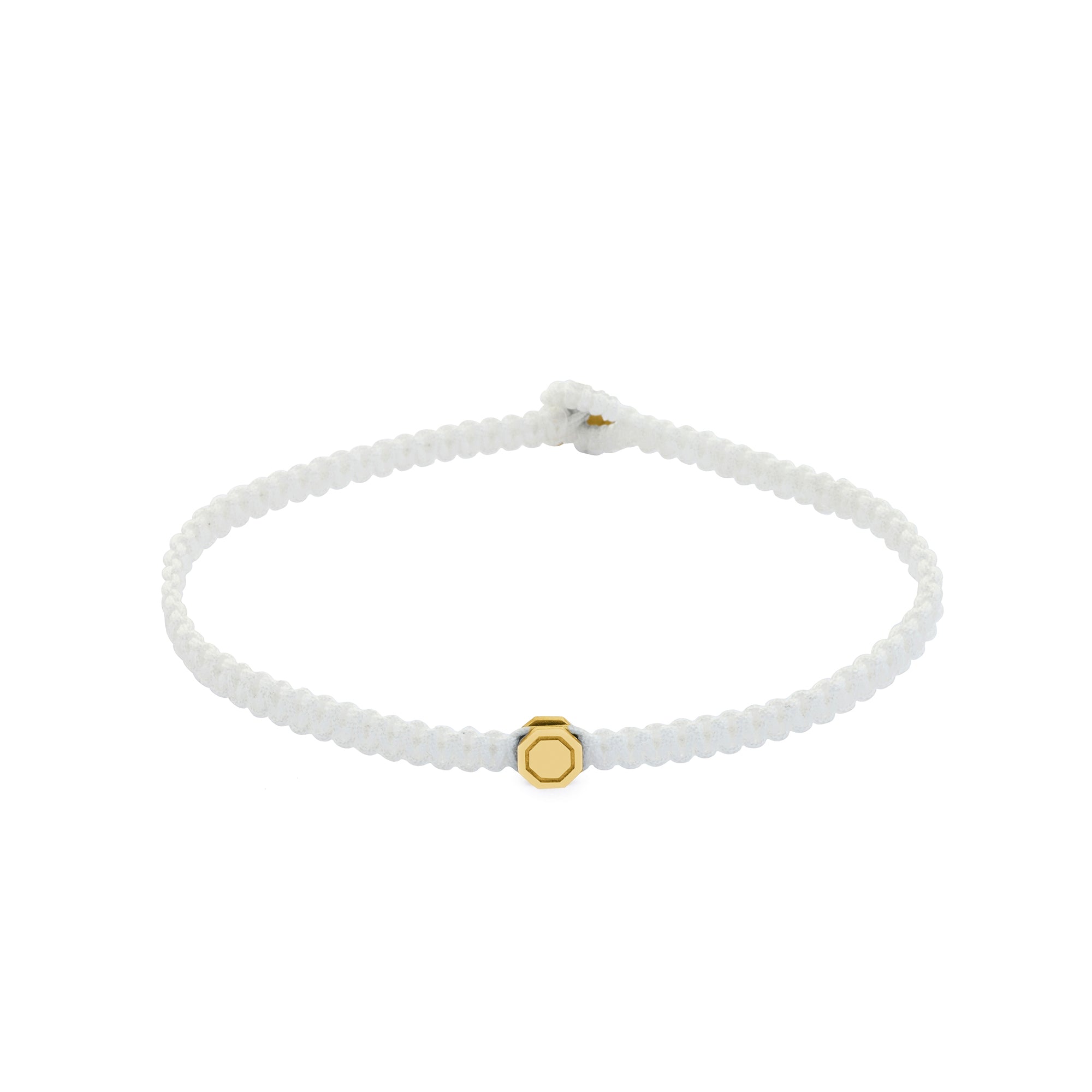 White Octagon Macrame Bracelet In Gold