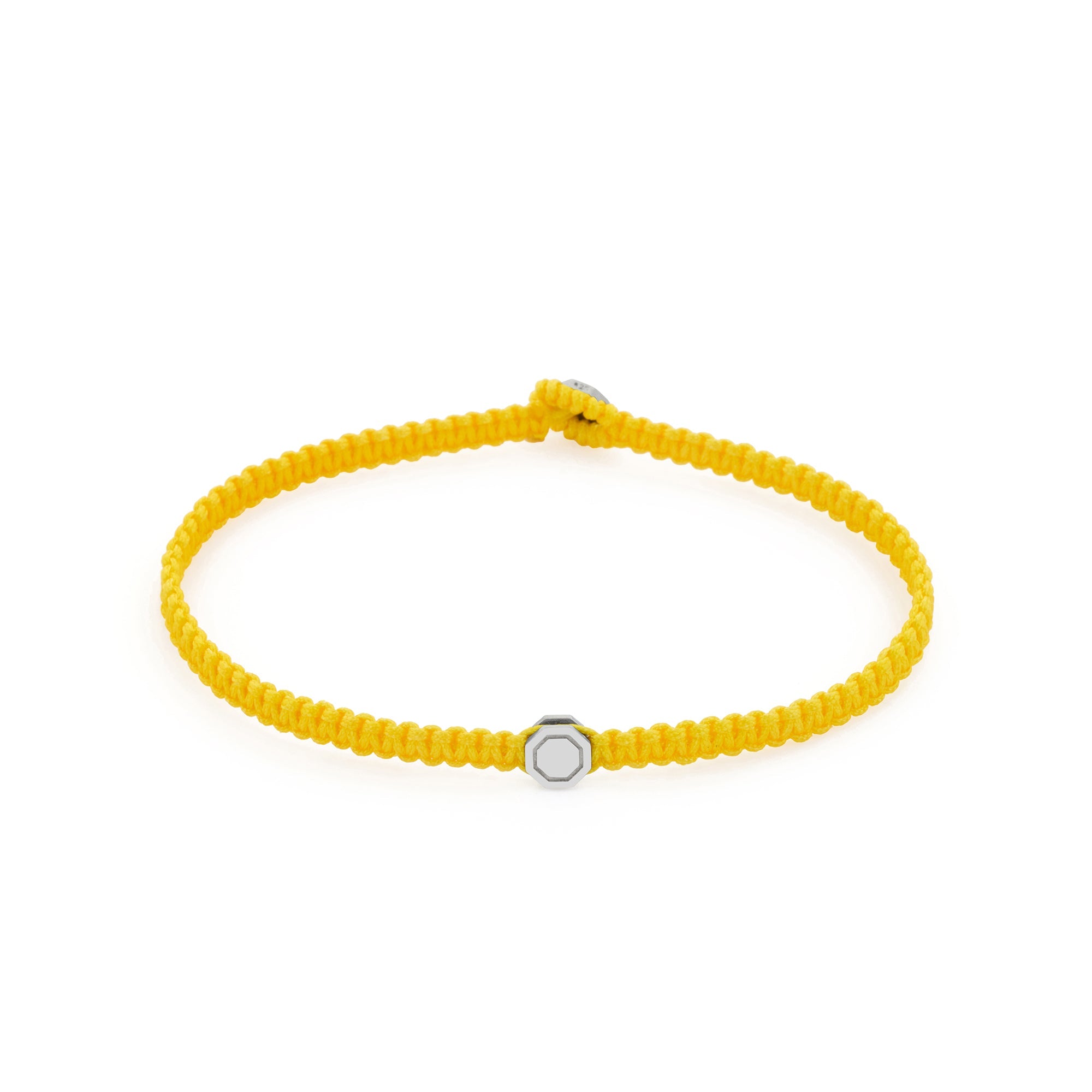 Yellow Octagon Macrame Bracelet In Silver