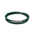 Green Double Leather Bracelet In Silver