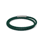 Green Double Leather Bracelet In Silver