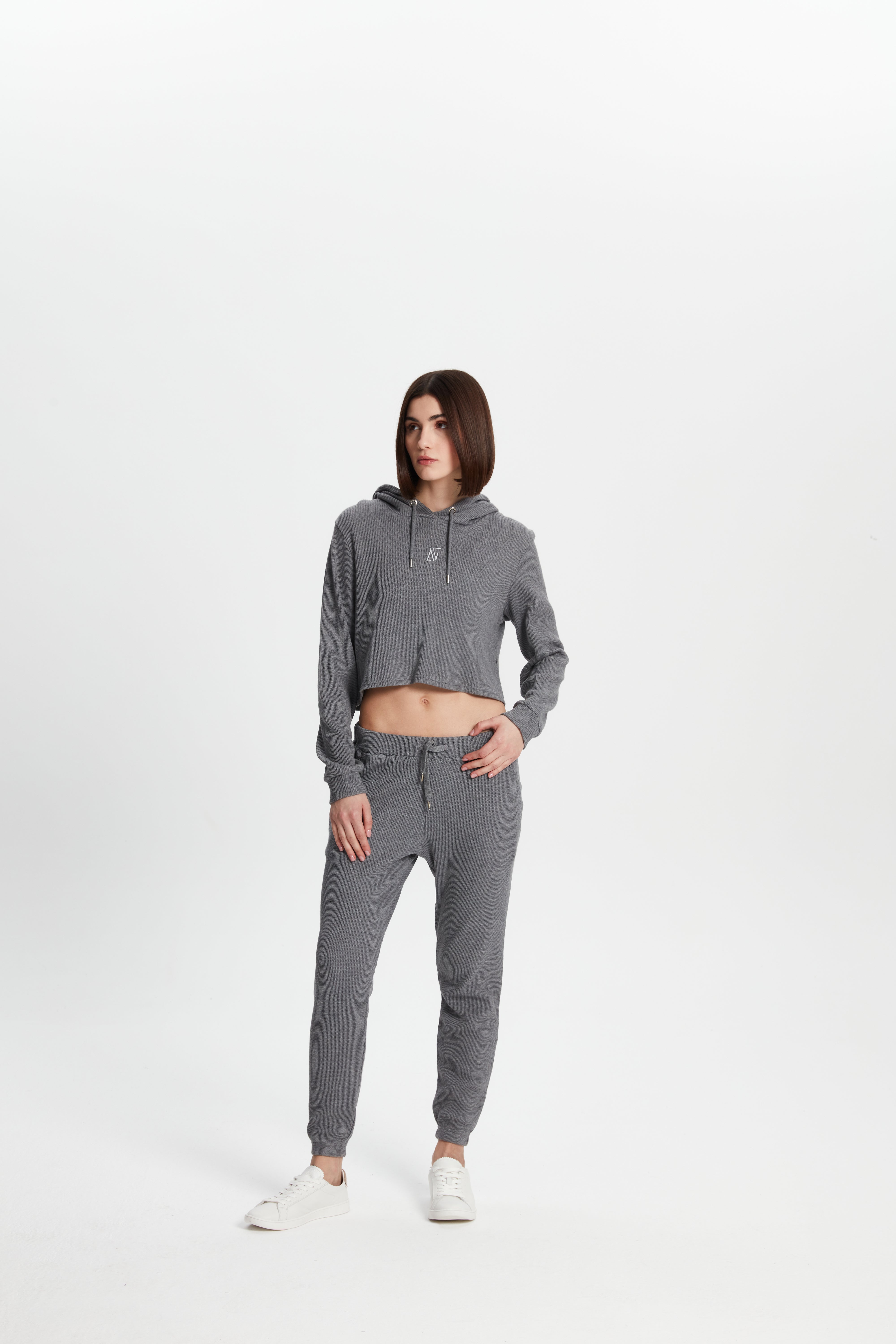 Waffle Kapüşonlu Sweatshirt - Gri