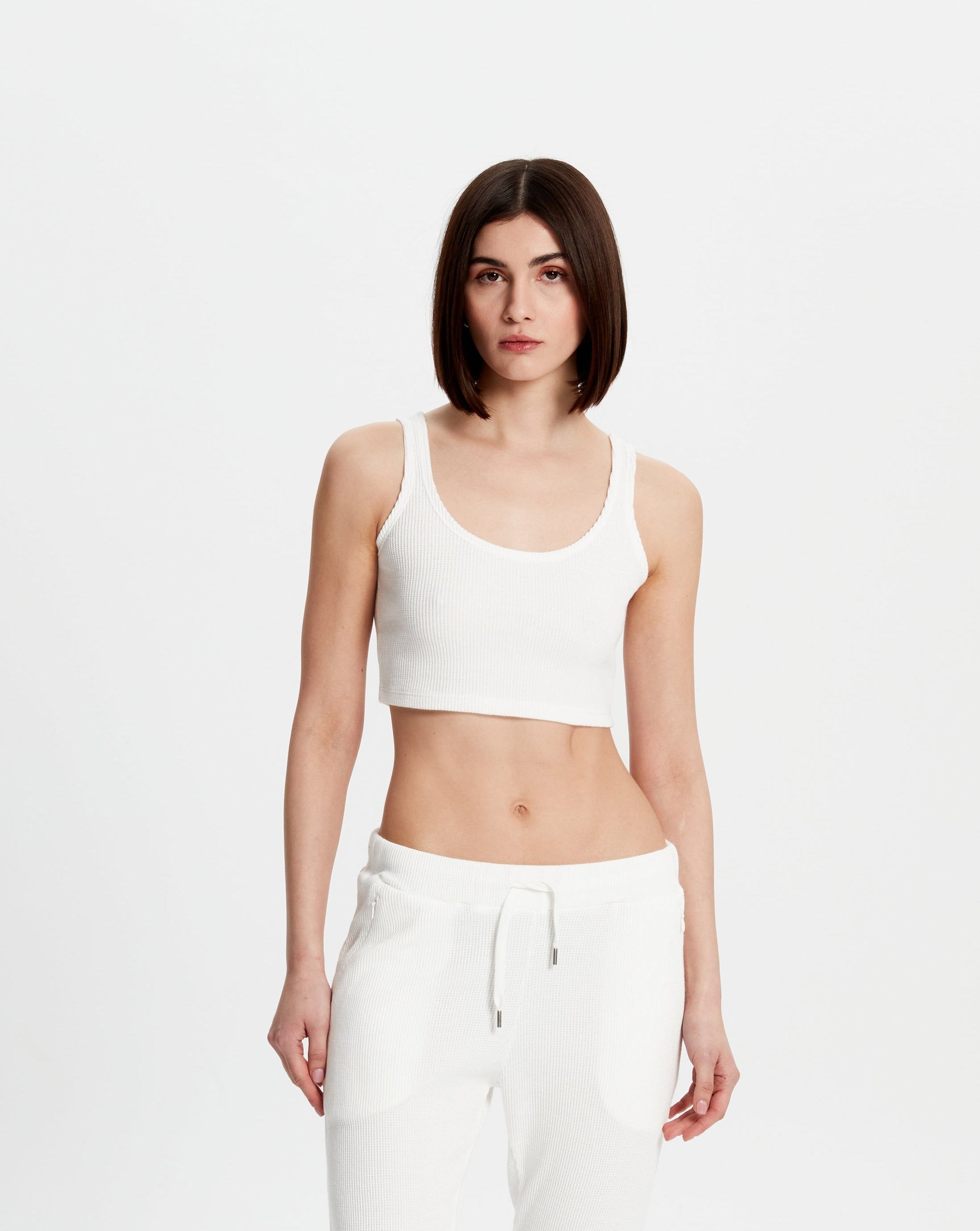 Waffle Crop Top - Beyaz